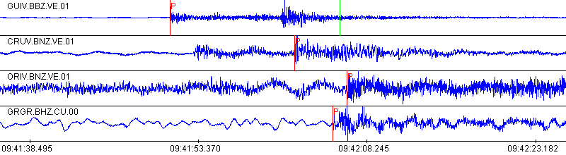 Registro de un sismo al oeste de Güiria el día 12/12/2011