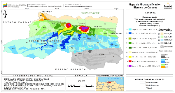 Mapa de microzonas sísmicas del Área metropolitana de Caracas