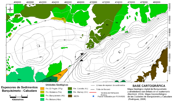 Mapa del espesor de sedimentos tanto en Barquisimeto como en Cabudare