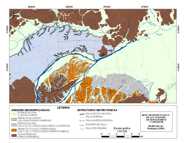 Mapa de las principales unidades cuaternarias de Barquisimeto y Cabudare