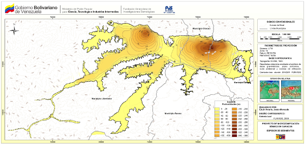 Mapa del espesor de sedimentos del Valle sedimentario de Caracas