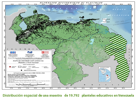 Distribución espacial de una muestra de 19792 planteles educativos en Venezuela