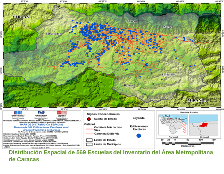 Distribución Espacial de 569 escuelas del inventario del área Metropolitana de Caracas