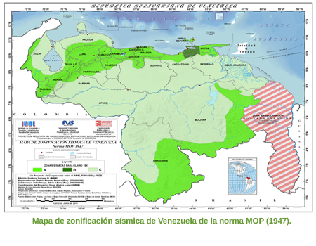 Mapa de zonificación sísmica de Venezuela de la norma MOP (1947)