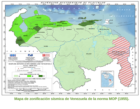 Mapa de zonificación sísmica de Venezuela de la norma MOP (1955)