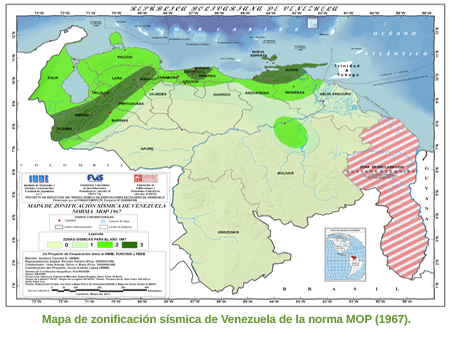 Mapa de zonificación sísmica de Venezuela de la norma MOP (1967)
