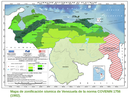 Mapa de zonificación sísmica de Venezuela de la norma COVENIN 1756 (1982)
