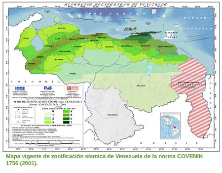 Mapa vigente de zonificación sísmica de Venezuela de la norma COVENIN 1756 (2001)