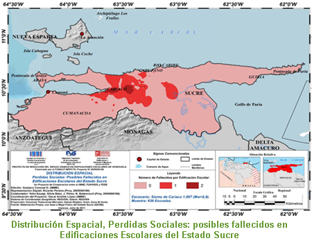 Distribución Espacial, Perdidas Sociales: posibles fallecidos en Edificaciones Escolares del Estado Sucre