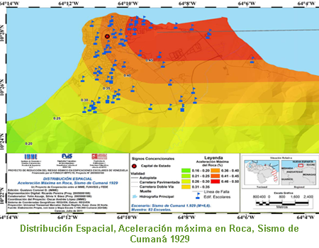 Distribución Espacial, Aceleración máxima en Roca, Sismo de Cumaná 1929
